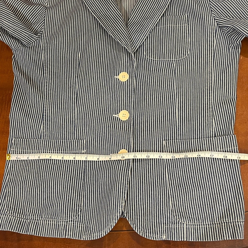 Jones New York Sport blue & white striped denim jacket 100% cotton. 3 pockets. L - Picture 10 of 13
